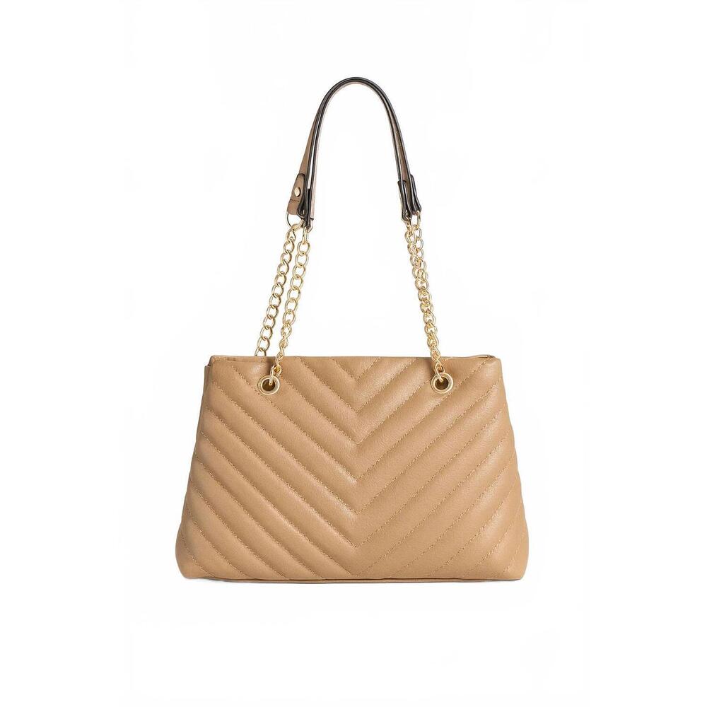 NEW CAROLINE HILL women's quilted tote bag with wallet in tan